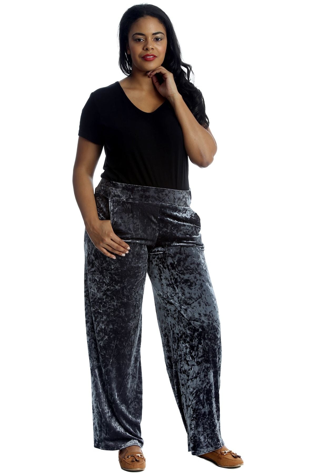 Velour Velvet Wide Flared Leg Pocket Palazzo For Women  - Dropwear