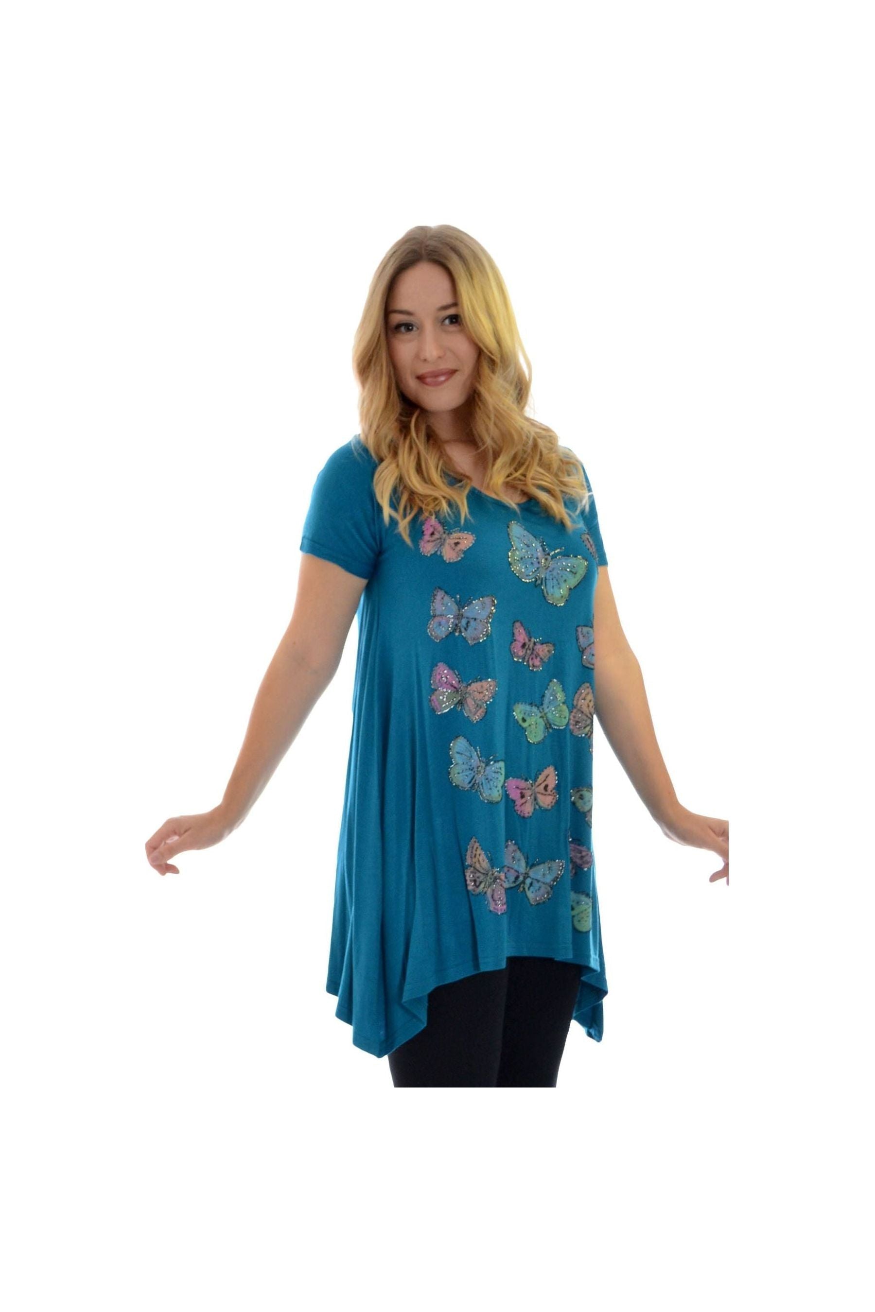 Butterfly Hanky Hem Short Sleeve Top For Women  - Dropwear