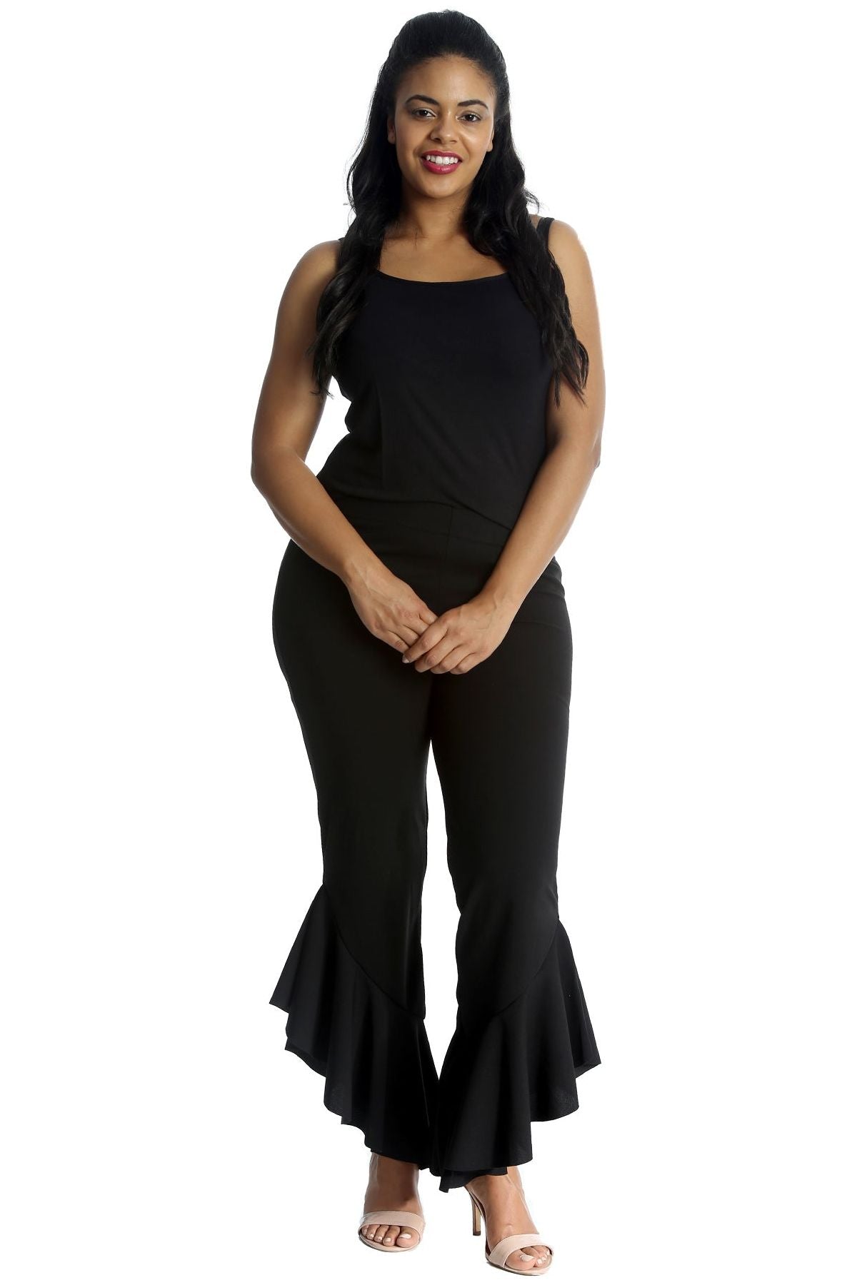 Plus Size Frill Asymmetric Hem Plain Trousers For Women  - Dropwear