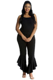 Plus Size Frill Asymmetric Hem Plain Trousers For Women  - Dropwear
