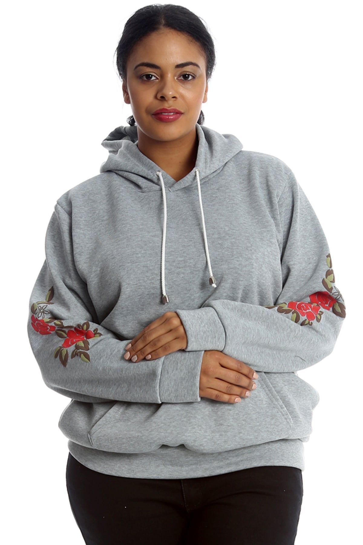 Wine Embroidered Pouch Pocket Sweatshirt For Women 20-22 - Dropwear