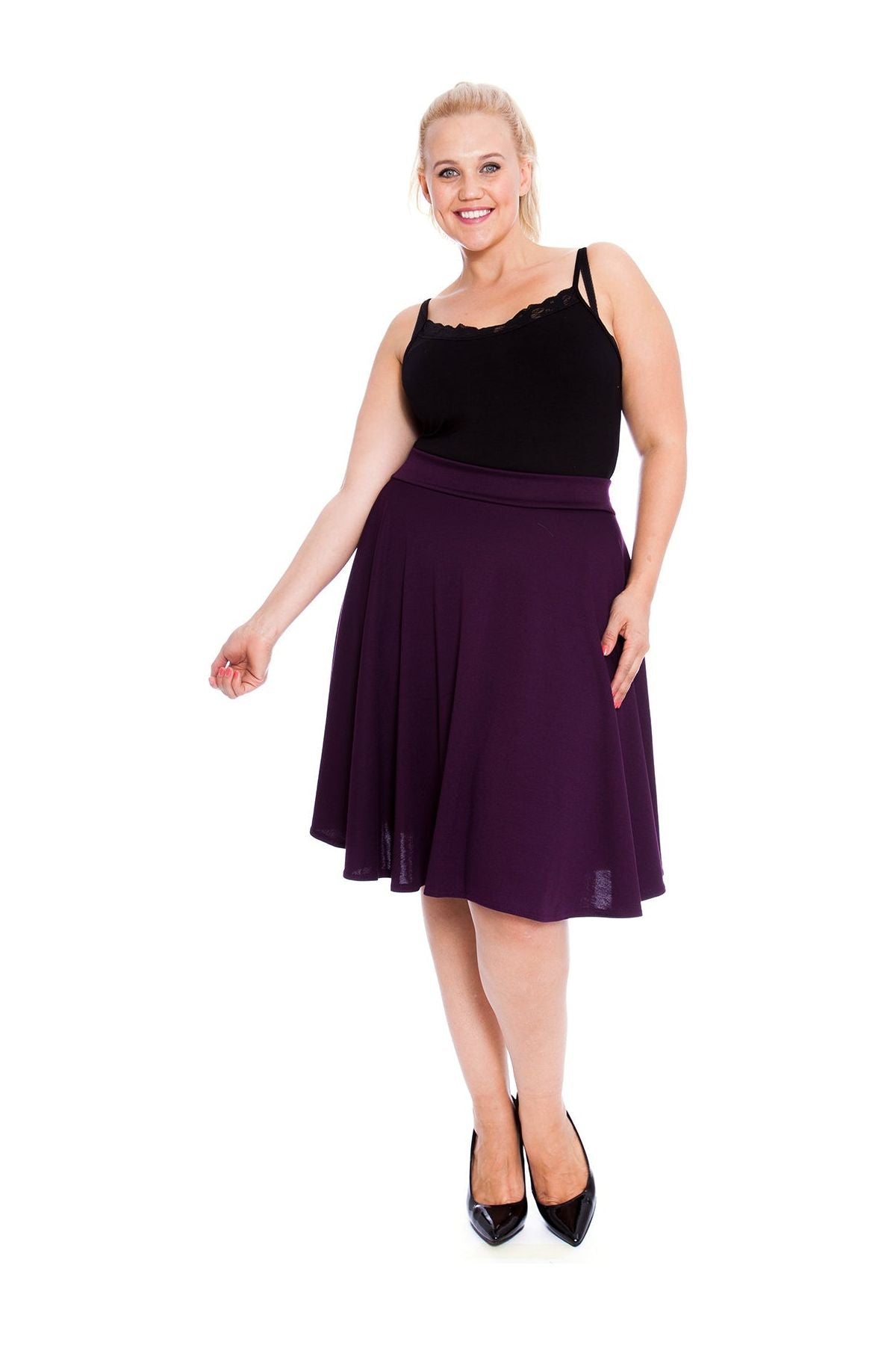 Red Flared Elastic Waist Skater Skirt For Women 18 - Dropwear
