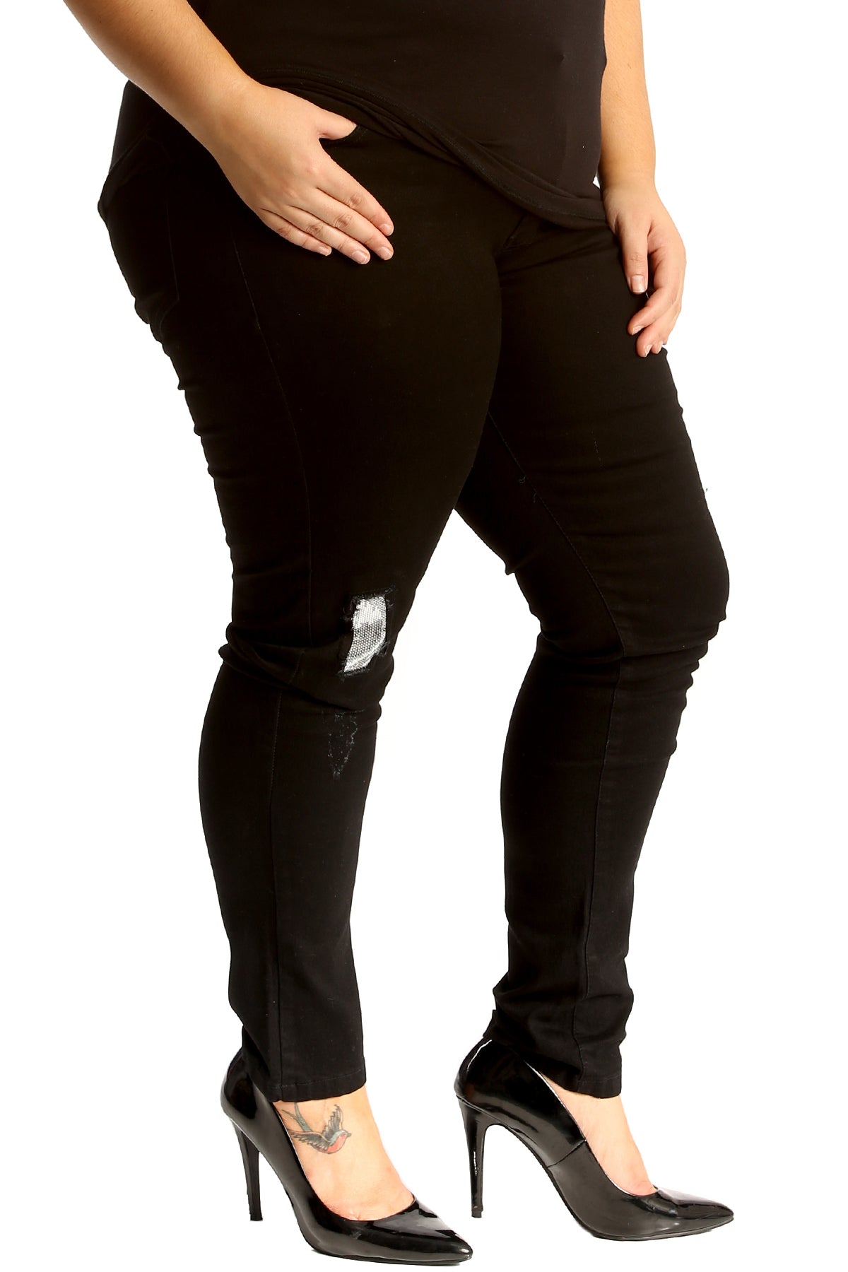 Blue Silver Sequin Patched Ripped Jeans For Women 18 - Dropwear