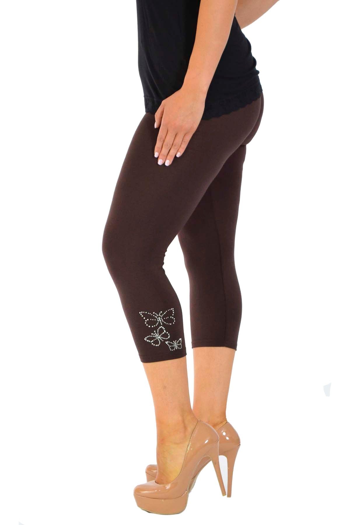 Dark Grey Plus Size 3/4 Butterfly Sequin Leggings For Women 28-30 - Dropwear
