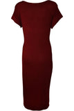 Coral Plain Short Sleeve Jersey Midi Dress For Women 8-10 - Dropwear