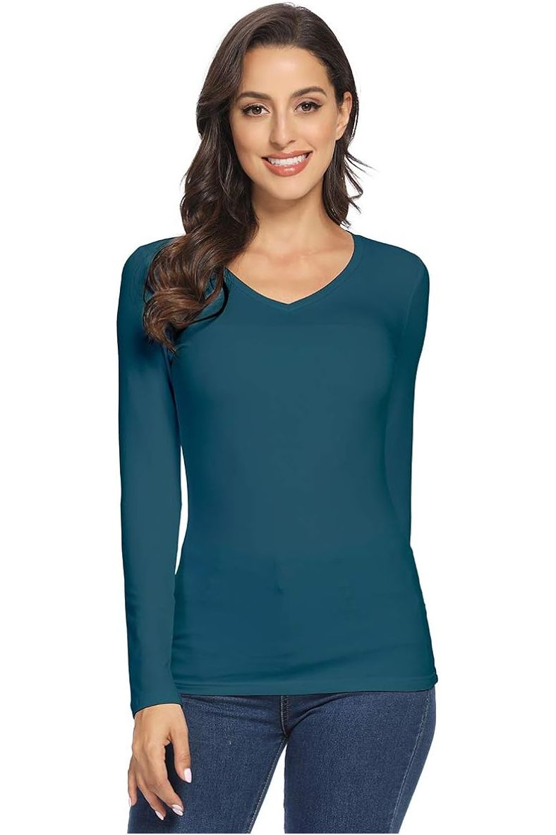 Mocha Plus Size Long Sleeve V Neck Top For Women 24-26 - Dropwear