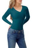 Black Plus Size Long Sleeve V Neck Top For Women 24-26 - Dropwear