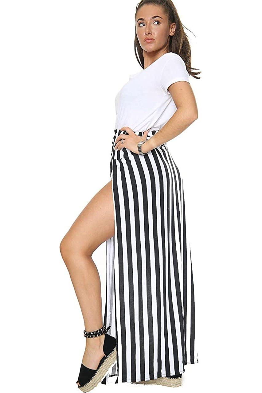 Petite Double Split Beach Vertical Stripe Sarong Skirt For Women  - Dropwear