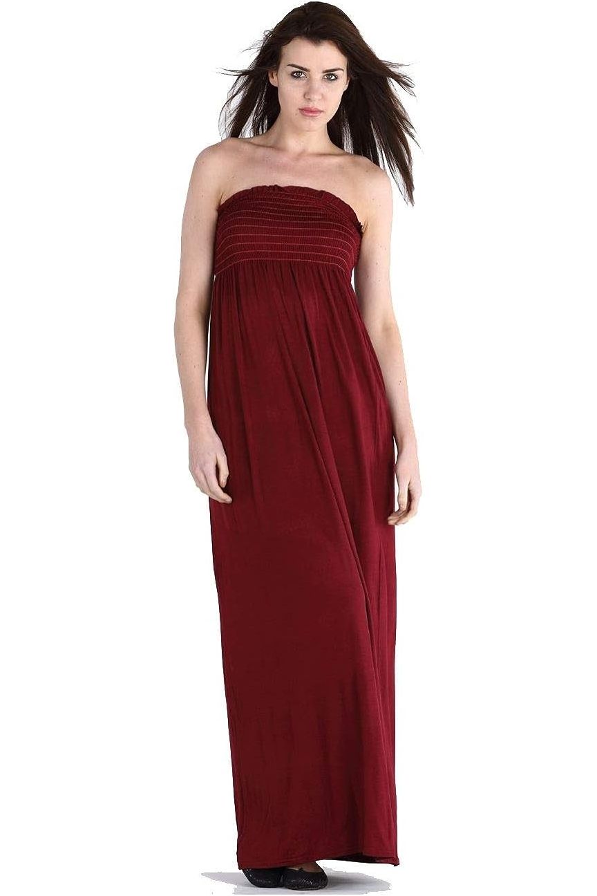 Red Strapless Sheering Maxi Dress For Women 12-14 - Dropwear