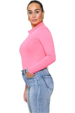 Neon Pink Plain Neon Long sleeve Turtleneck Bodysuit For Women 8-10 - Dropwear