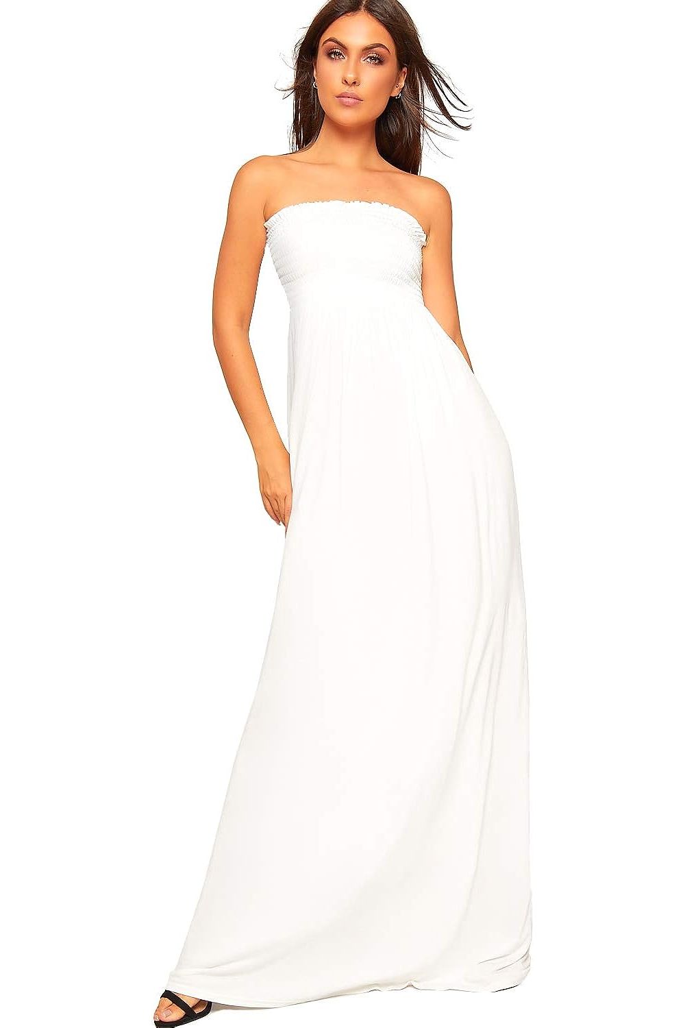 Mocha Strapless Sheering Maxi Dress For Women 8-10 - Dropwear