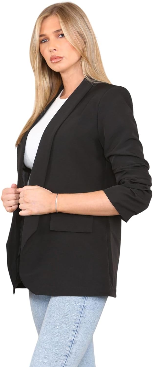 Baby Pink Ruched Sleeve Blazer For Women M - Dropwear