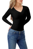 Black Plus Size Long Sleeve V Neck Top For Women 16-18 - Dropwear