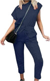 Stone Boxy Short Sleeved Round Neck Two Piece Loungewear Tracksuit For Women 20-22 - Dropwear