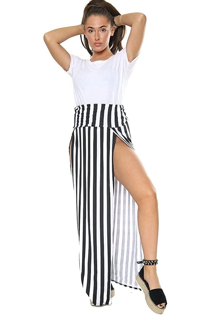Vertical Stripe Petite Double Split Beach Vertical Stripe Sarong Skirt For Women 12-14 - Dropwear