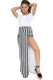 Vertical Stripe Petite Double Split Beach Vertical Stripe Sarong Skirt For Women 12-14 - Dropwear