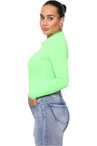 Neon Green Plain Neon Long sleeve Turtleneck Bodysuit For Women 8-10 - Dropwear