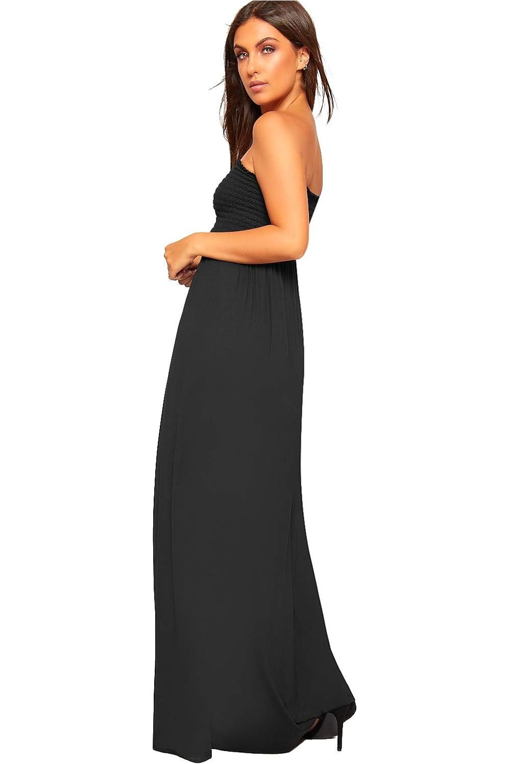 Charcoal Strapless Sheering Maxi Dress For Women 8-10 - Dropwear