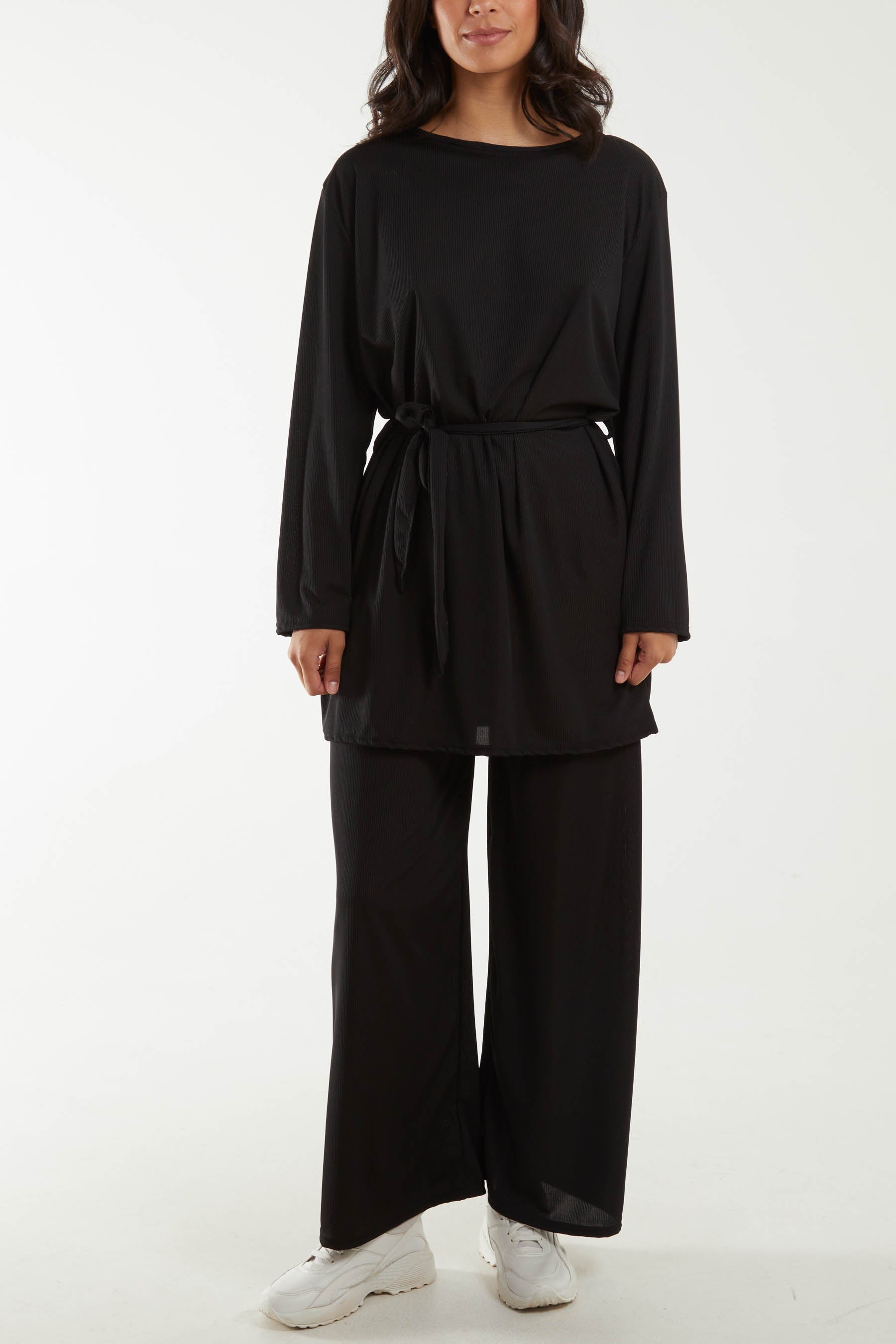 Tied Front Top & Trousers Belted Set For Women  - Dropwear