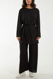 Tied Front Top & Trousers Belted Set For Women  - Dropwear
