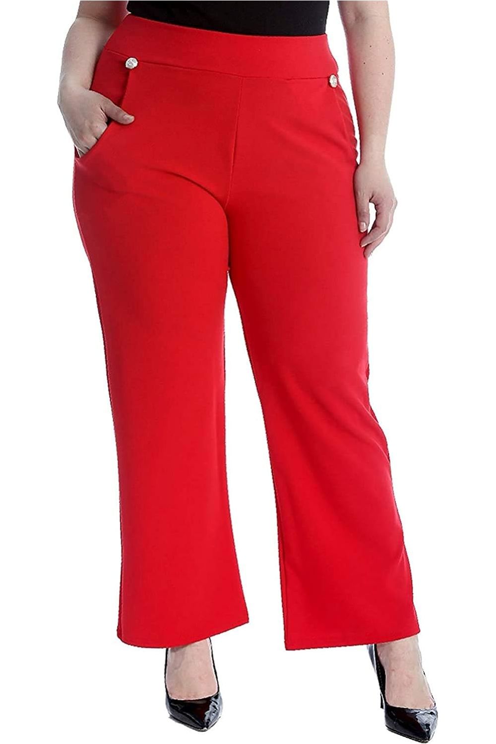 Wine Plus Button Embellished Pocket Palazzo Trousers For Women 22-24 - Dropwear
