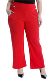 Wine Plus Button Embellished Pocket Palazzo Trousers For Women 22-24 - Dropwear