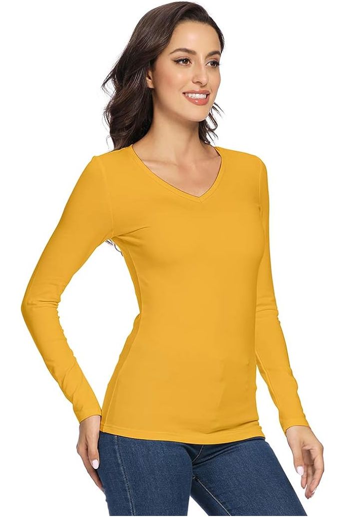 Baby Pink Plus Size Long Sleeve V Neck Top For Women 24-26 - Dropwear