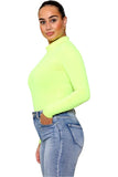 Plain Neon Long sleeve Turtleneck Bodysuit For Women  - Dropwear