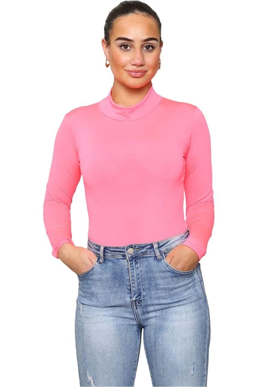 Neon Yellow Plain Neon Long sleeve Turtleneck Bodysuit For Women 8-10 - Dropwear