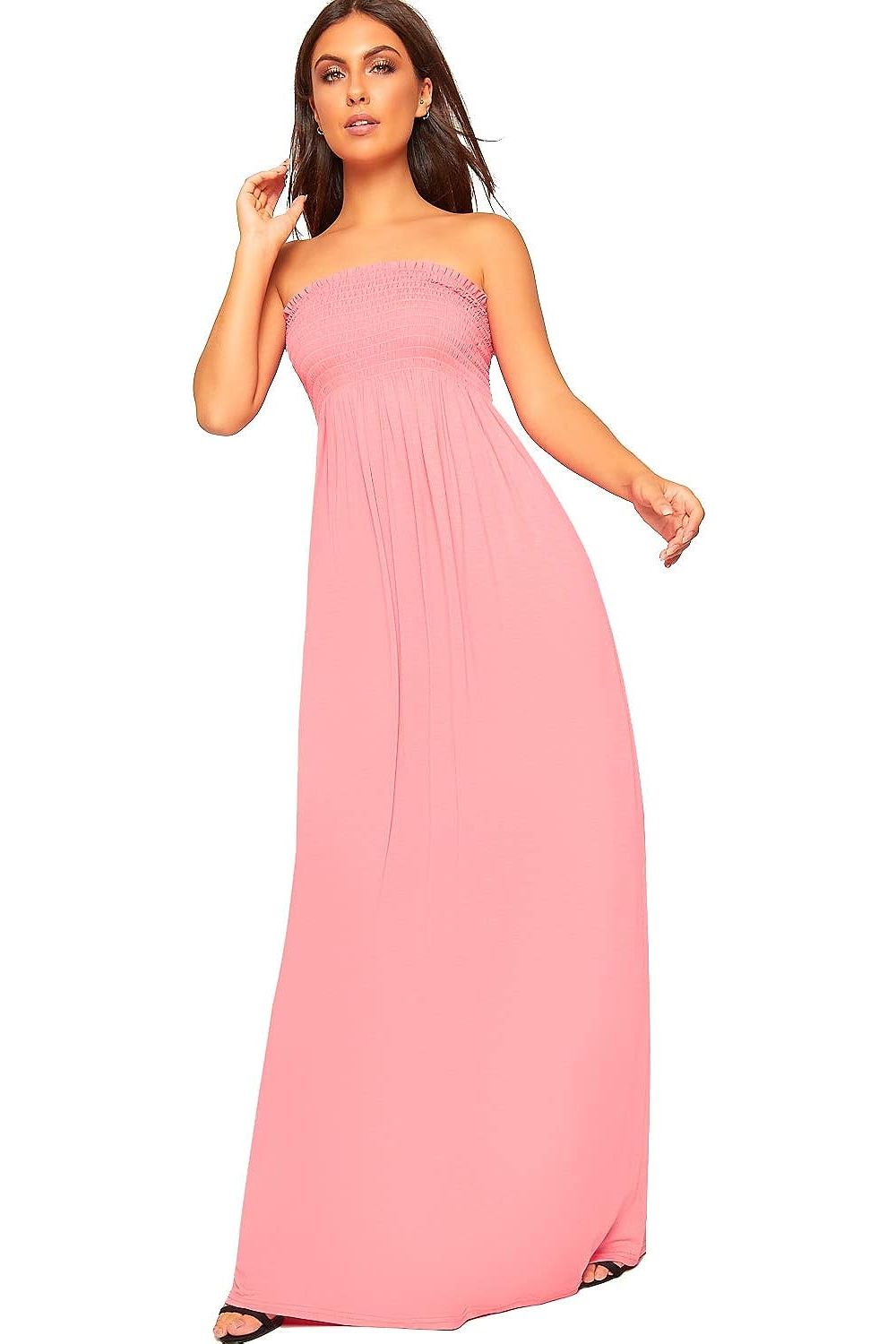 Coral Strapless Sheering Maxi Dress For Women 8-10 - Dropwear