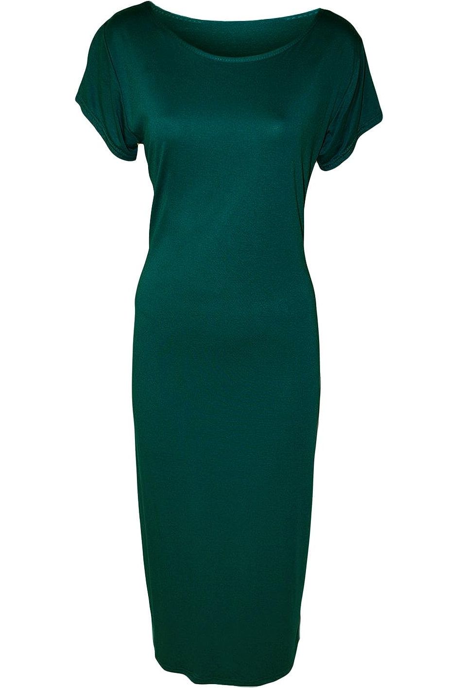 Coral Plain Short Sleeve Jersey Midi Dress For Women 12-14 - Dropwear