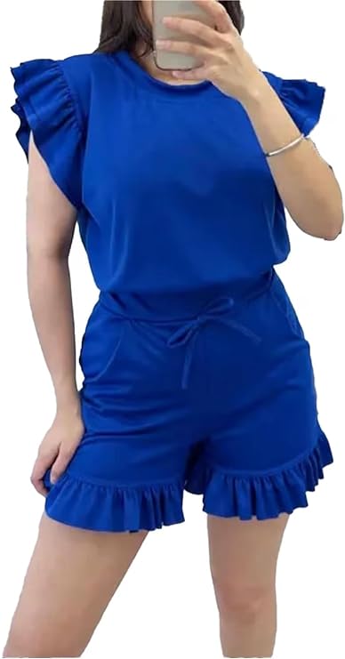 Bottle Green FRILL CO-ORD SHORT SET For Women 8-10 - Dropwear