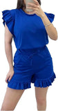 Bottle Green FRILL CO-ORD SHORT SET For Women 8-10 - Dropwear