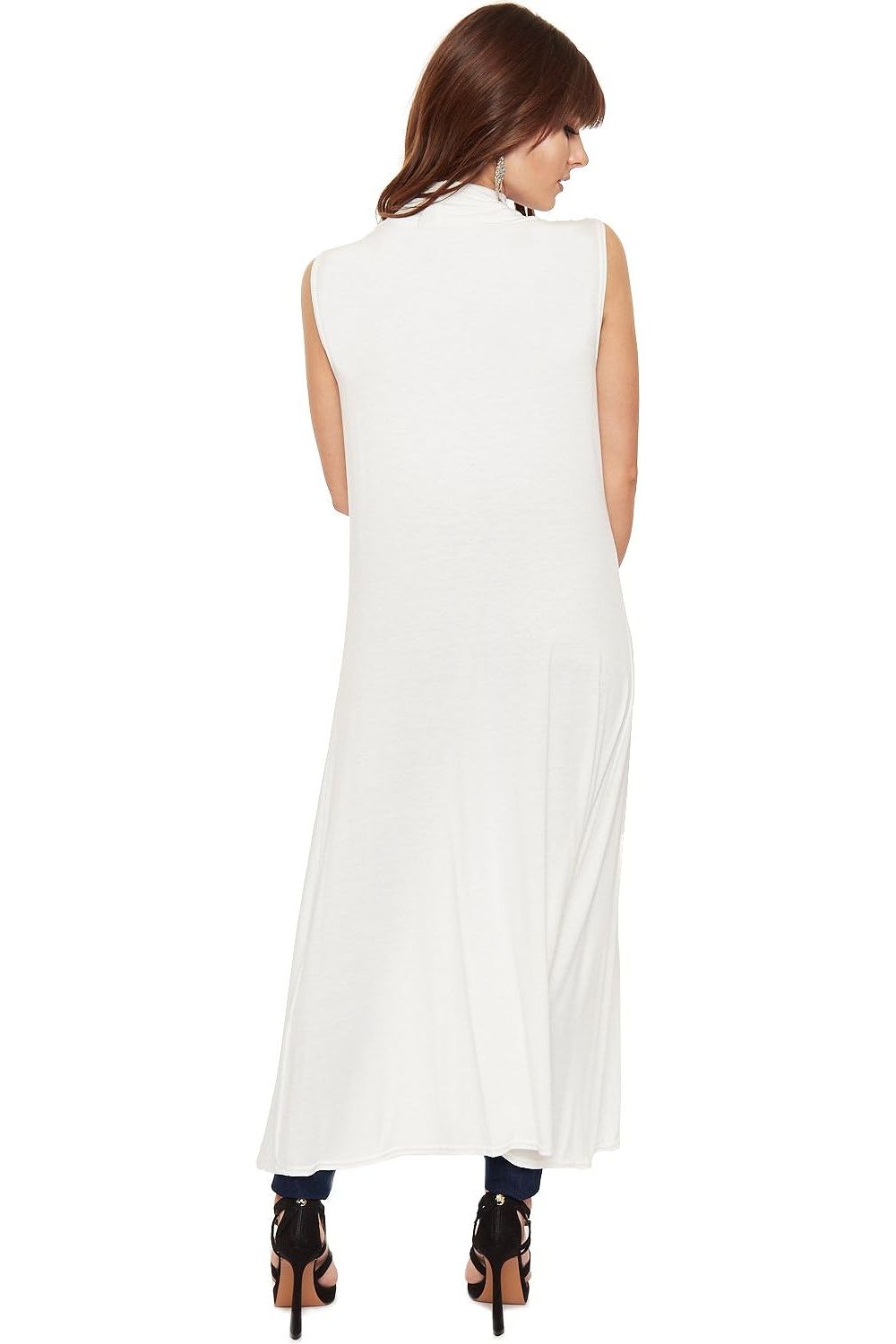 Cream Plus Size Sleeveless Maxi Cardigan For Women 24-26 - Dropwear