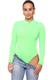 Neon Green Plain Neon Long sleeve Turtleneck Bodysuit For Women 12-14 - Dropwear