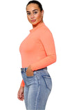 Neon Yellow Plain Neon Long sleeve Turtleneck Bodysuit For Women 12-14 - Dropwear