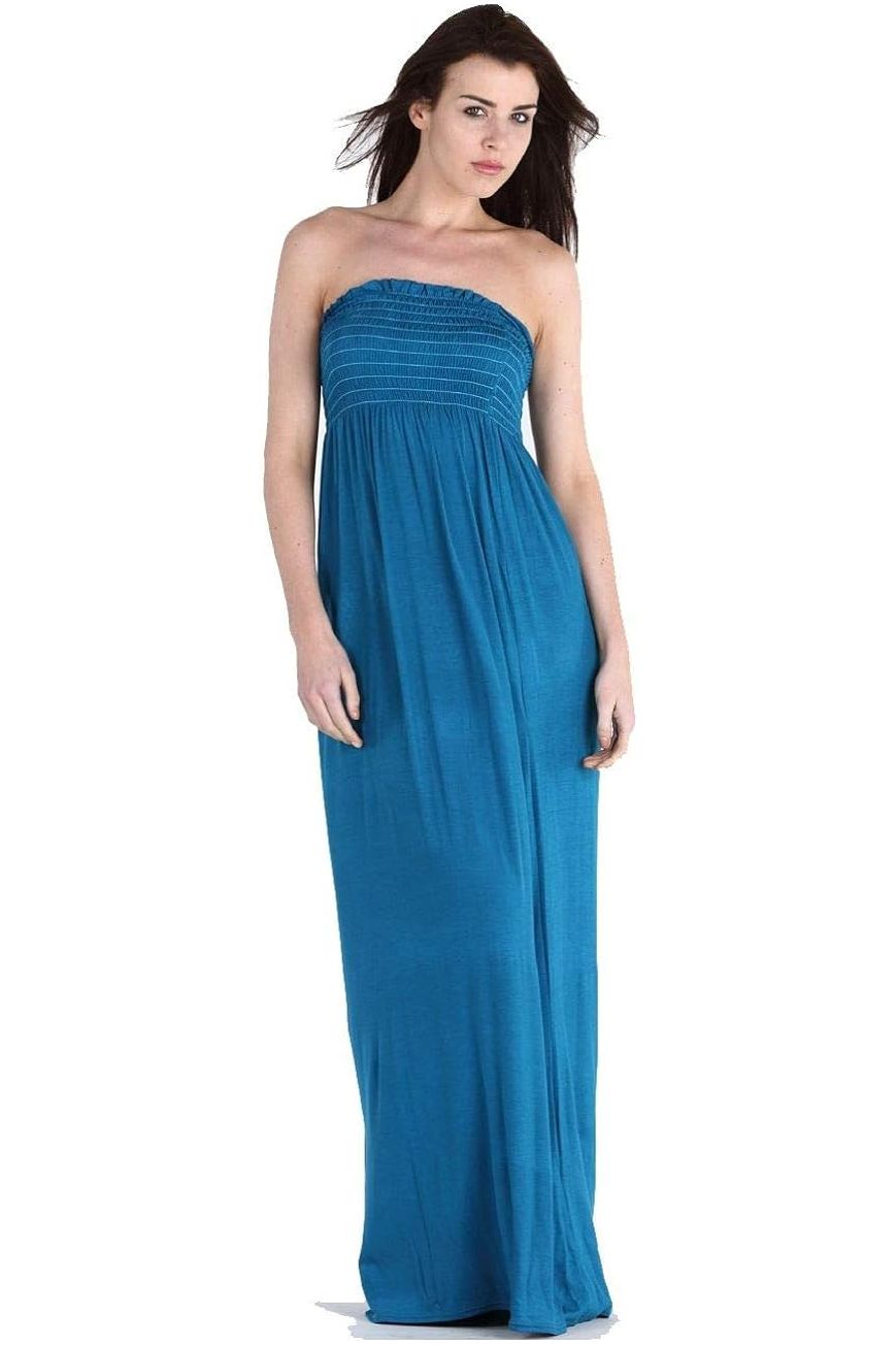 Navy Strapless Sheering Maxi Dress For Women 12-14 - Dropwear