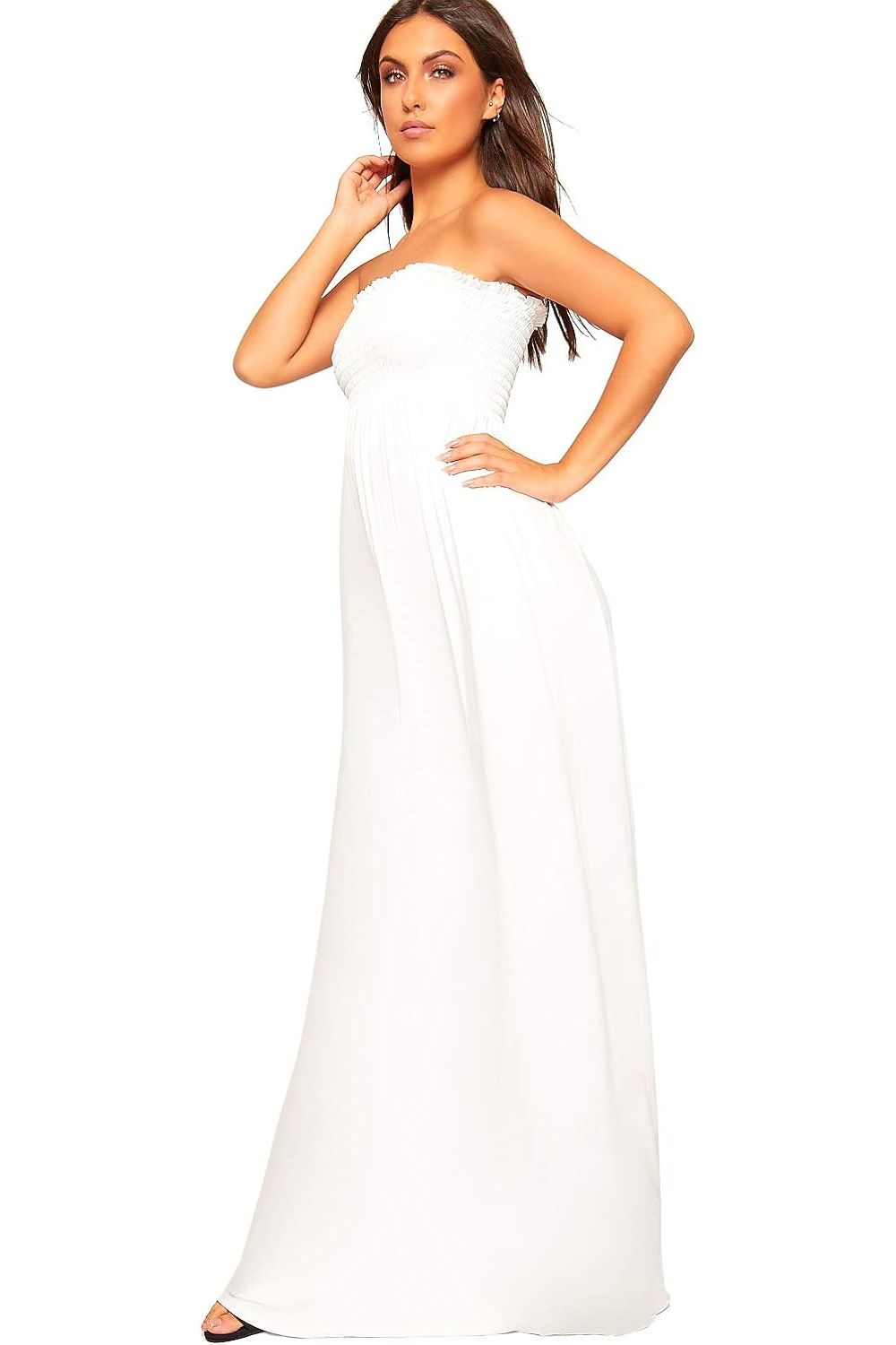Mustard Strapless Sheering Maxi Dress For Women 8-10 - Dropwear