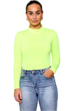 Plain Neon Long sleeve Turtleneck Bodysuit For Women  - Dropwear