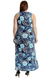 Blue Denim Look Print Sleeveless Maxi Dress For Women 18 - Dropwear