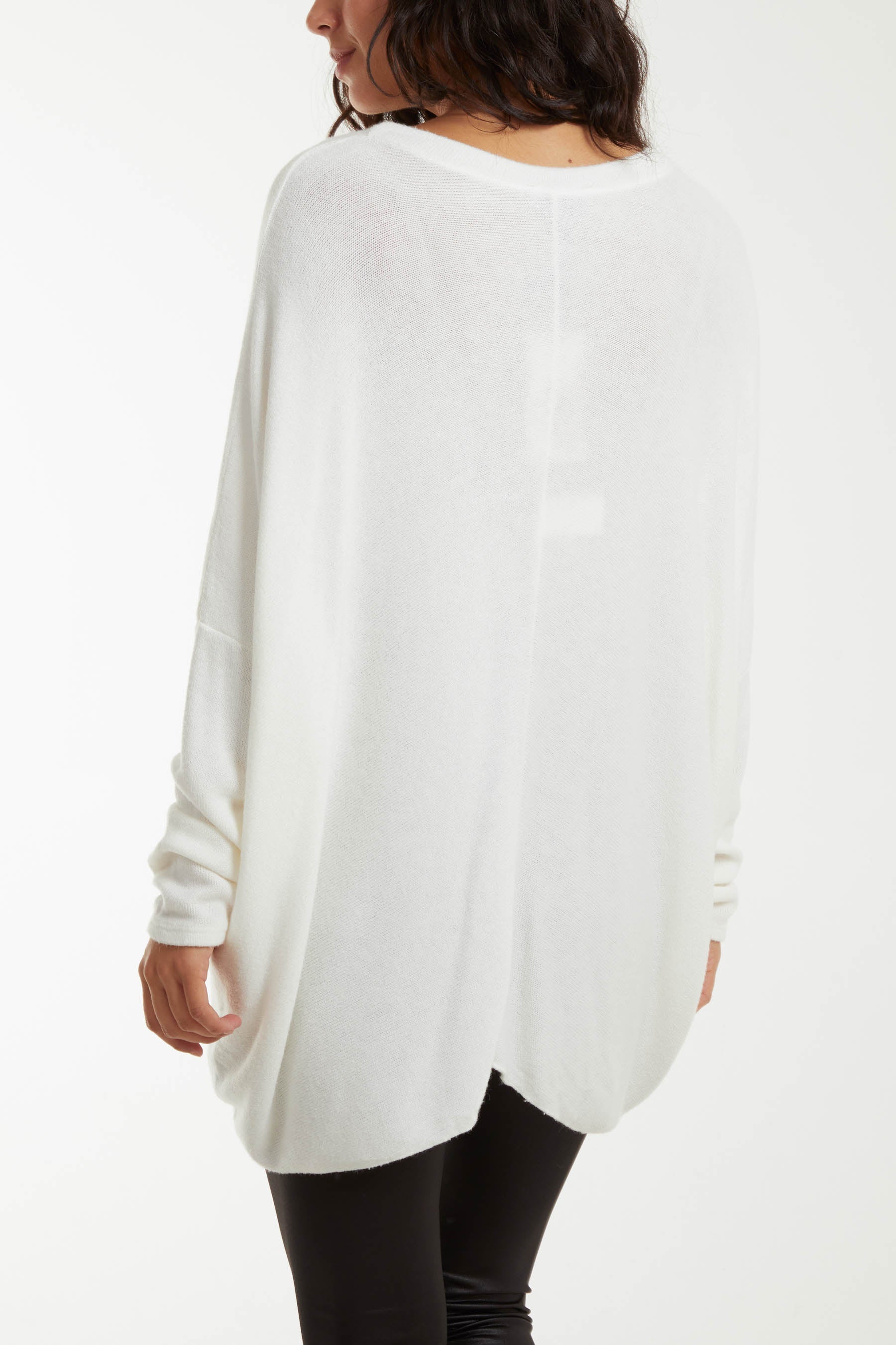 White Asymmetric Hem Oversized Jumper For Women ONE SIZE - Dropwear