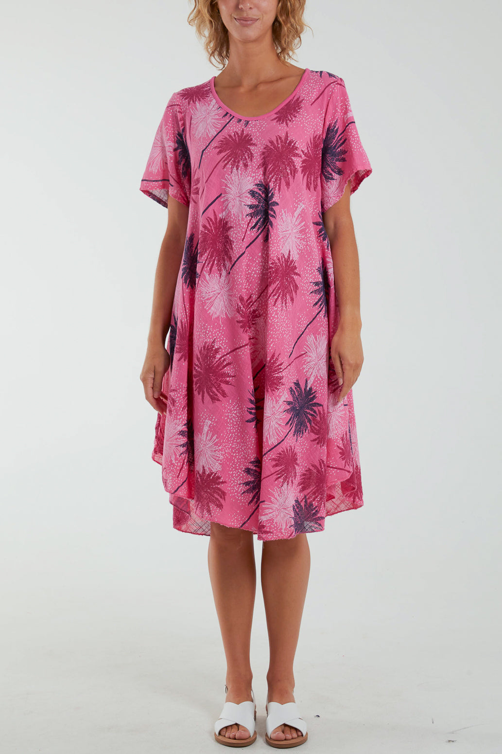 Palm Tree Short Sleeve Midi Dress For Women  - Dropwear