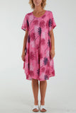 Palm Tree Short Sleeve Midi Dress For Women  - Dropwear
