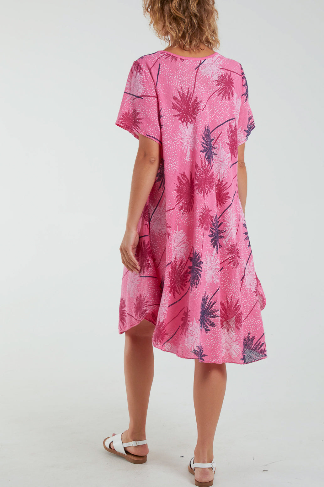 Palm Tree Short Sleeve Midi Dress For Women  - Dropwear