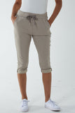 Glitter Drawstring Pocket Capri Trousers For Women  - Dropwear