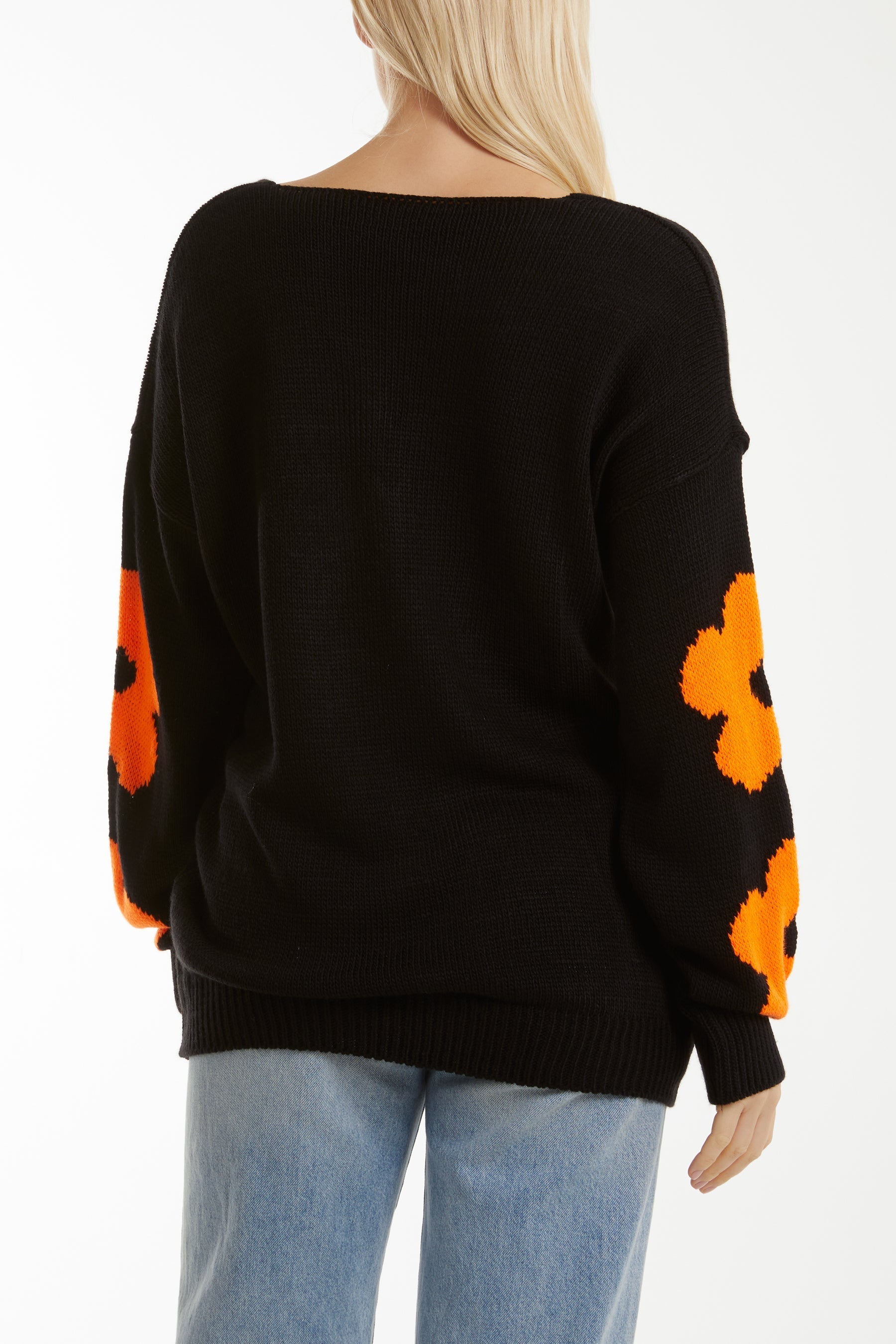 V-Neck Flower Jacquard Jumper For Women  - Dropwear