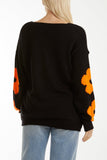 V-Neck Flower Jacquard Jumper For Women  - Dropwear