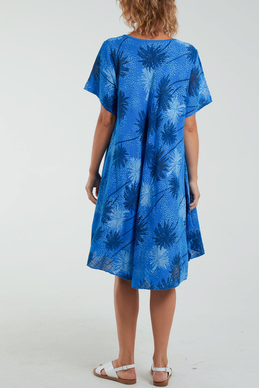 Palm Tree Short Sleeve Midi Dress For Women  - Dropwear