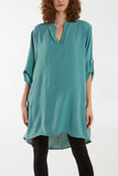 V-Neck Button Sleeve Long Top For Women  - Dropwear