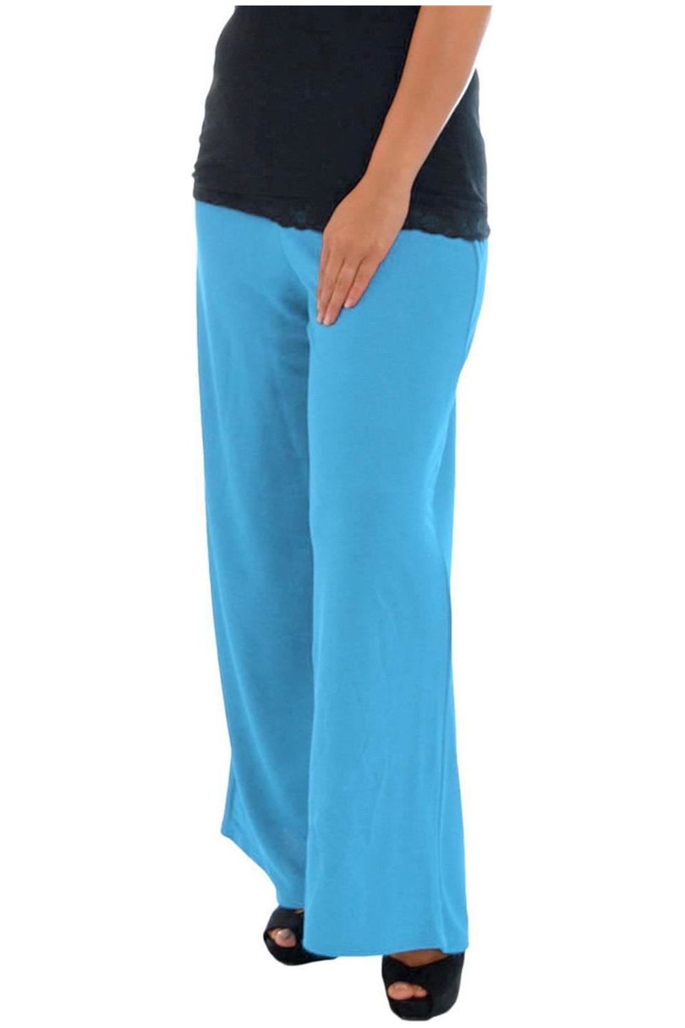 Royal Blue Wide Leg Flared Plain Palazzo Trouser For Women 12-14 - Dropwear